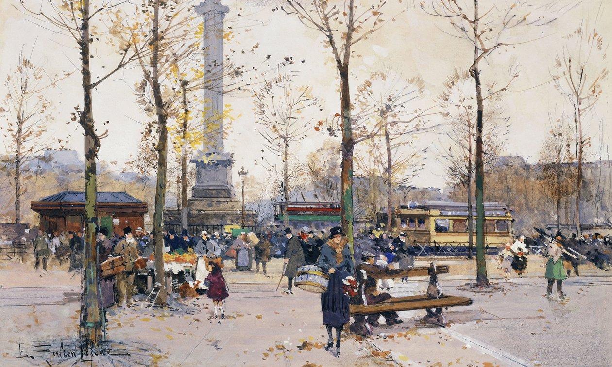 Place de la Bastille, Parijs door Eugene Galien Laloue
