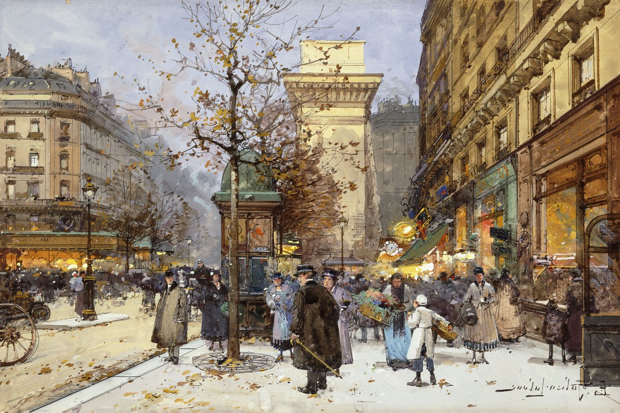 Figuren op Le Boulevard St. Denis bij schemering door Eugene Galien Laloue