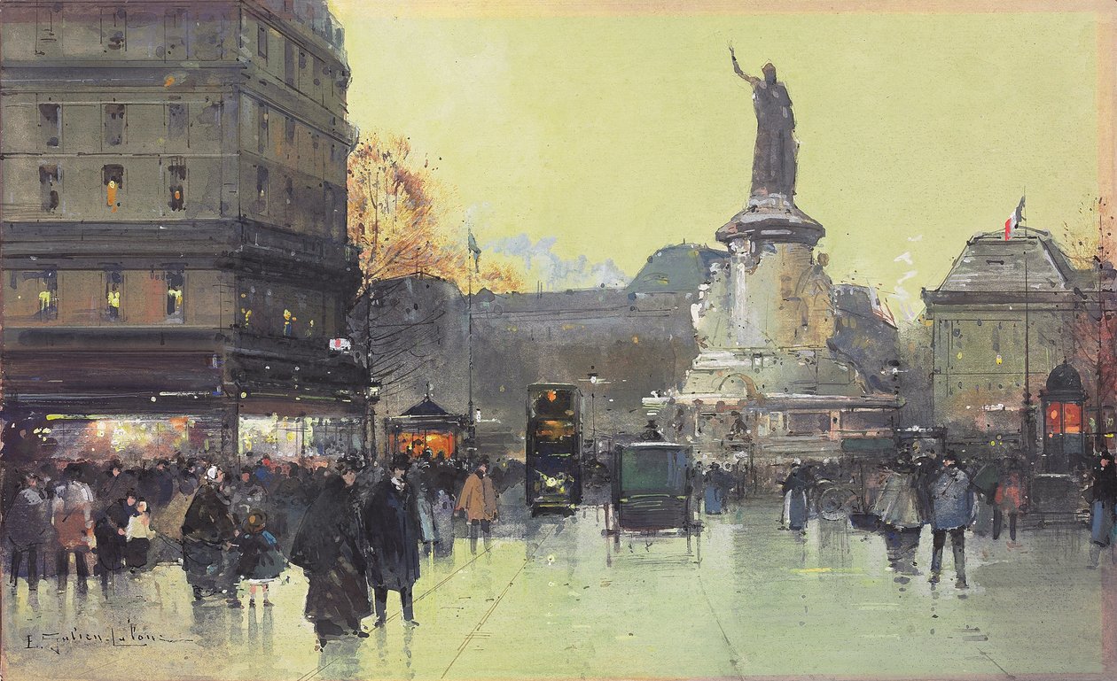 Place de la Republique, Parijs door Eugene Galien Laloue