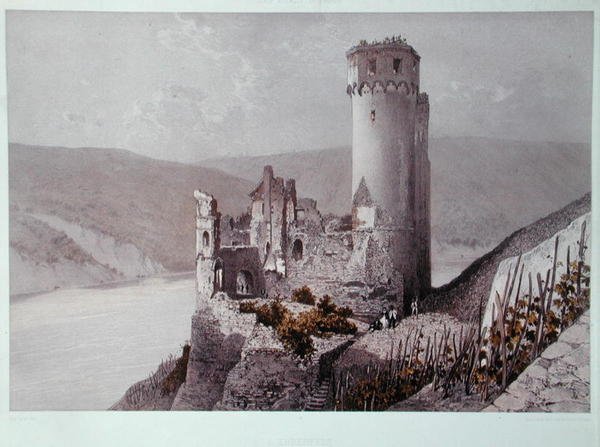 Schloss Ehrenfels in de Rijnvallei, c.1863 door Eugene (after) Ciceri