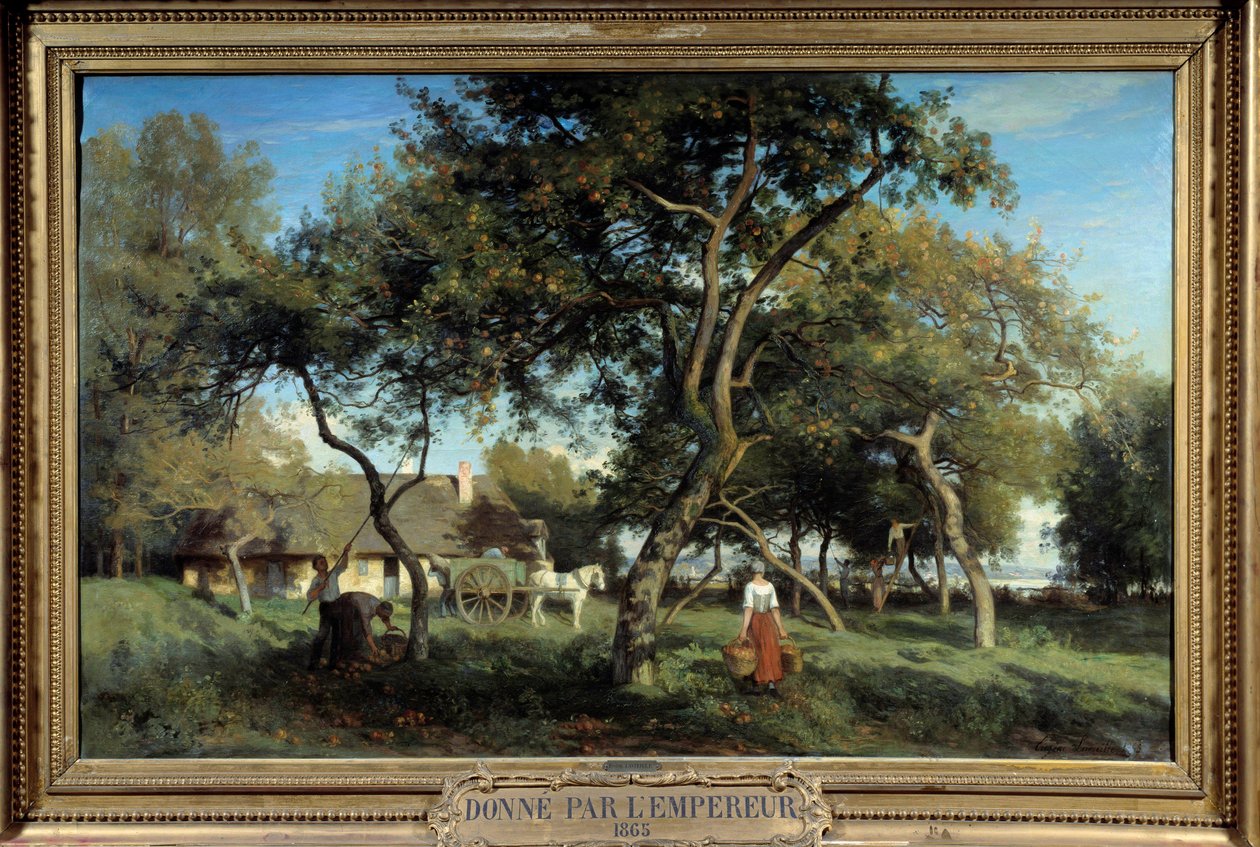 Appels plukken in Normandië in 1865 door Eugene Antoine Samuel Lavieille
