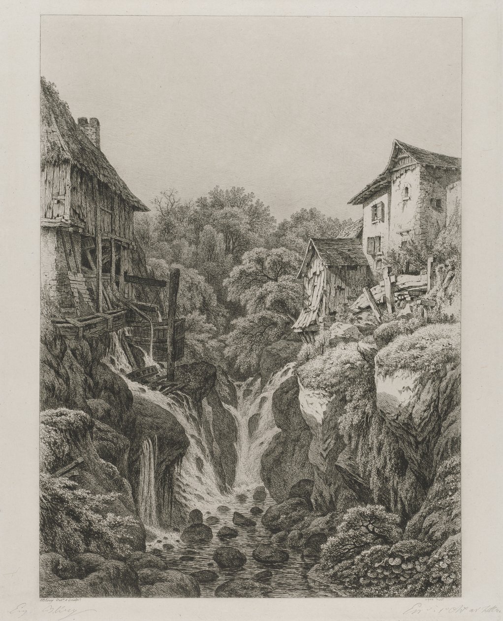 De Molen en Waterval van Grésy bij Aix-les-Bains door Eugene Bléry