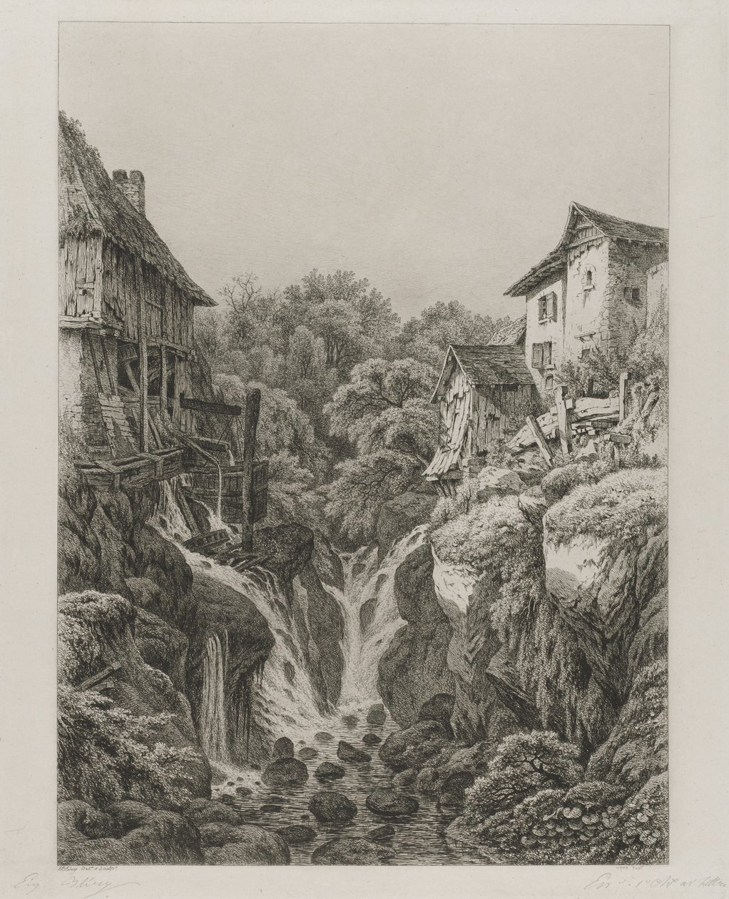 De molen en waterval van Grésy bij Aix-les-Bains, 1856 door Eugene Bléry