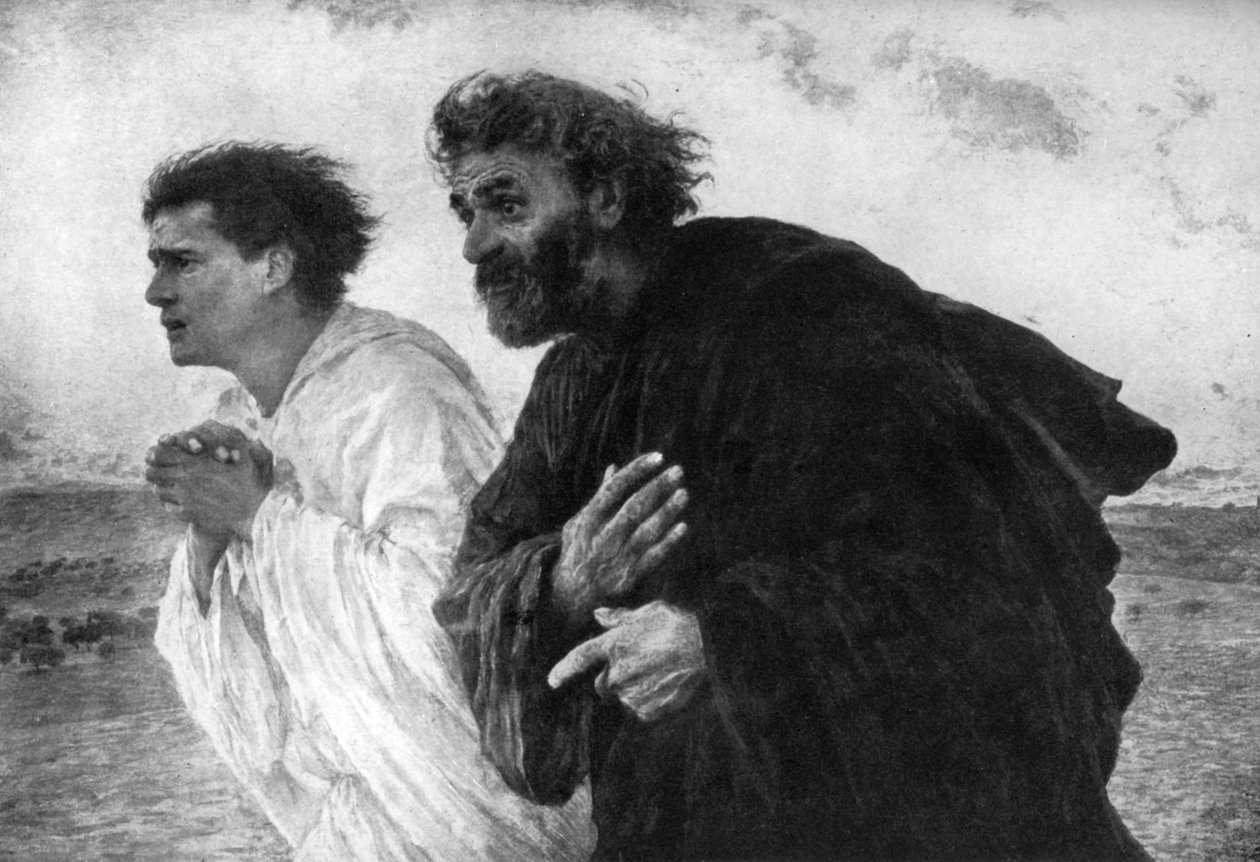 De Apostelen Petrus en Johannes op de Ochtend van de Opstanding door Eugene Burnand