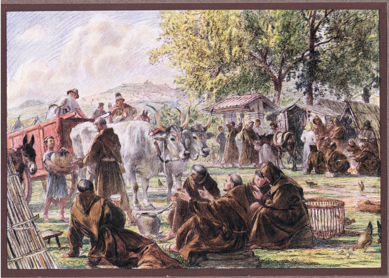 Het kapittel van Sint Maria van de Engelen bij Assisi door Eugene Burnand