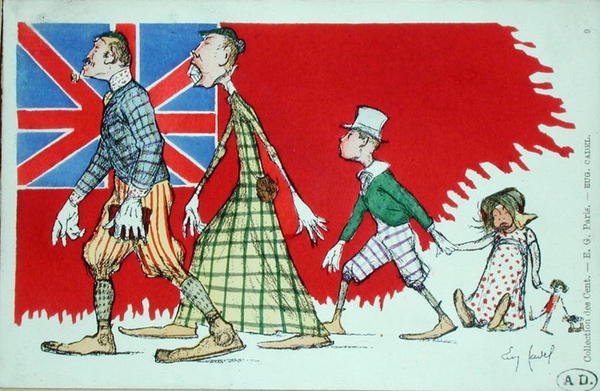 Britse familie zoals waargenomen door de Fransen, ansichtkaart door Eugene Cadel