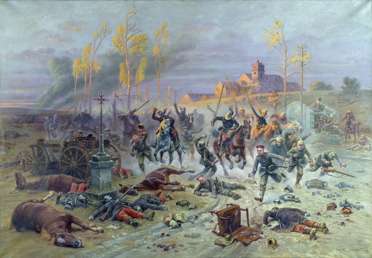 De Aanval van Franse Soldaten bij de Slag om de Marne, 8 of 9 september 1914, 1915 door Eugene Chaperon