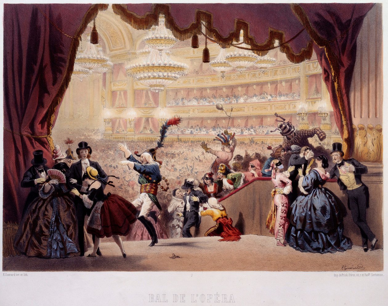 Het Maskerbal van de Opera de la Rue Le Peletier in Parijs Dit bal werd Grand Veglione genoemd. Lithografie van Eugene von Guerard (1811-1901) 19e eeuw Parijs, Musee Carnavalet door Eugene Charles Francois Guerard
