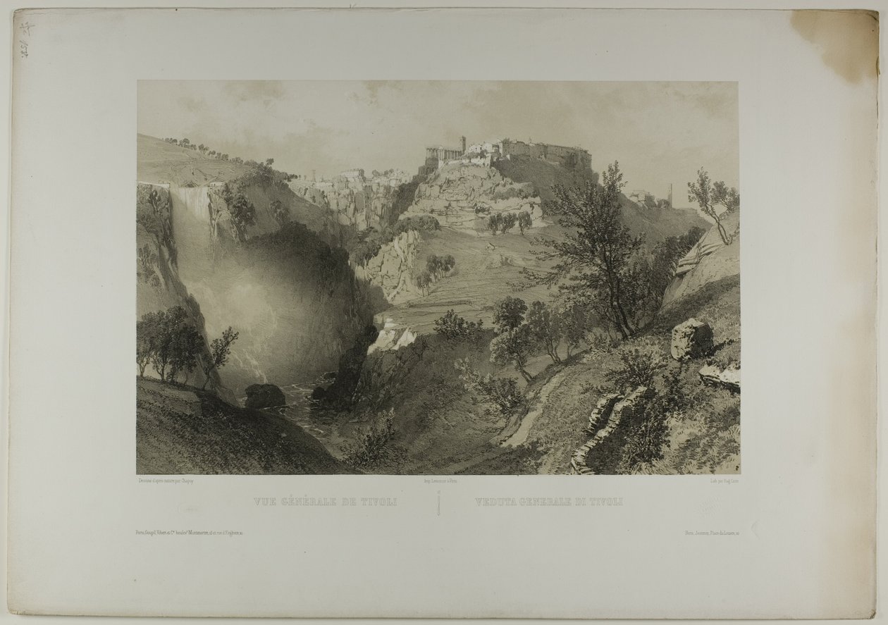 Algemeen uitzicht op Tivoli, plaat zeventien uit Italie Monumentale et Pittoresque door Eugene Ciceri
