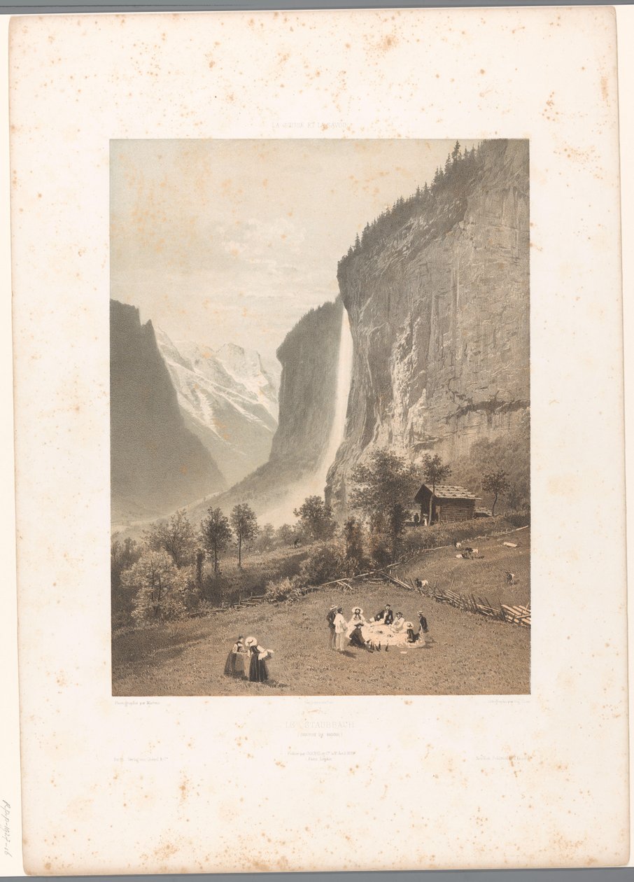 Picknick met zicht op de Staubbachwaterval door Eugene Ciceri