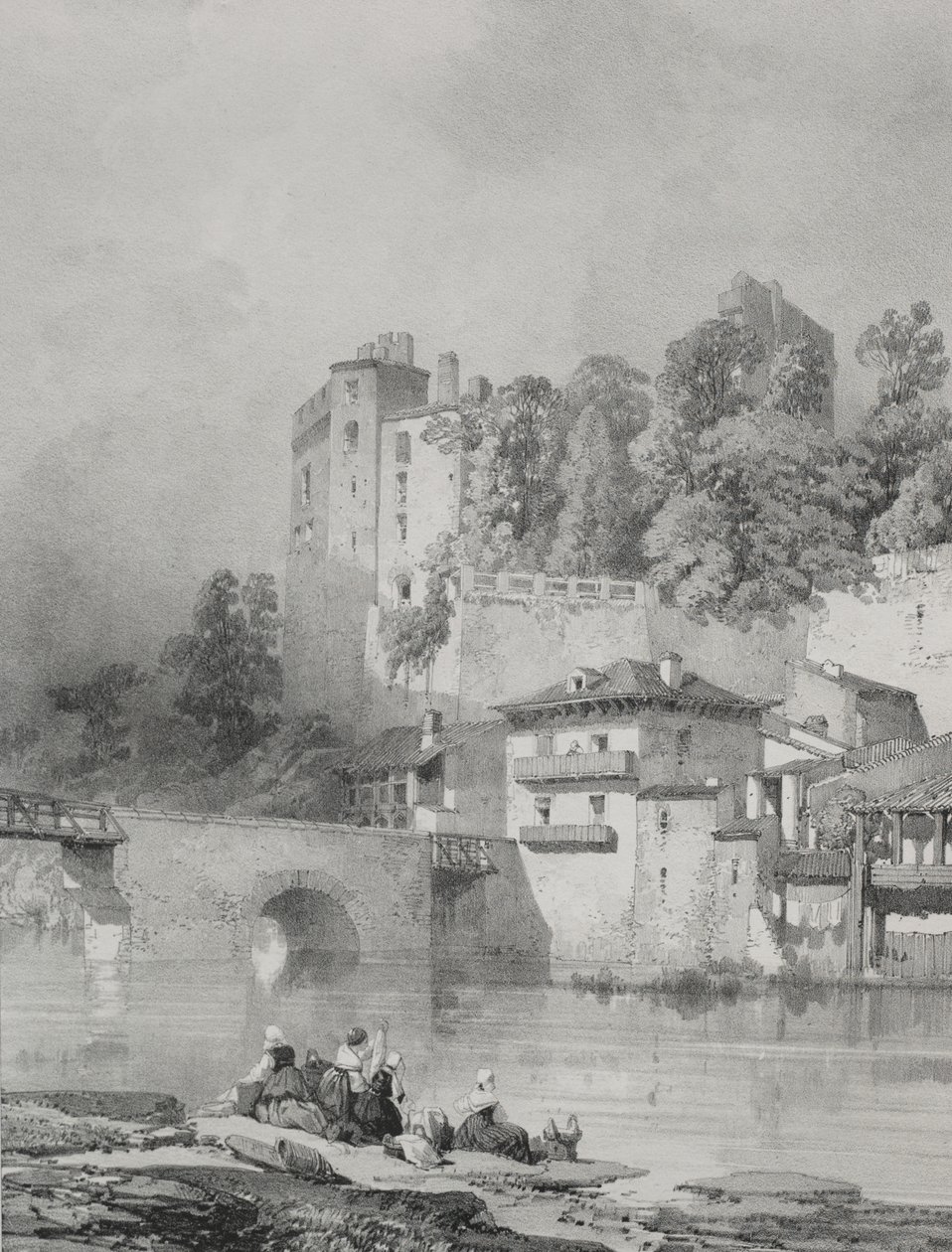 Pittoreske en romantische reizen in het oude Frankrijk. Bretagne: Kasteel van Clisson door Eugene Ciceri