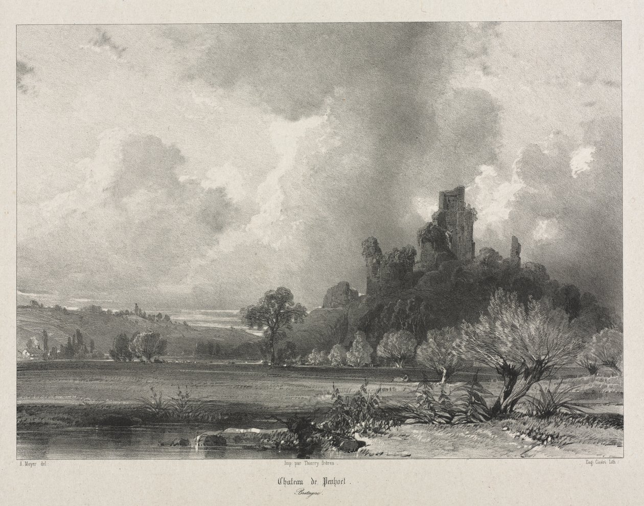 Pittoreske en romantische reizen in het oude Frankrijk. Bretagne: Kasteel van Penhoet door Eugene Ciceri
