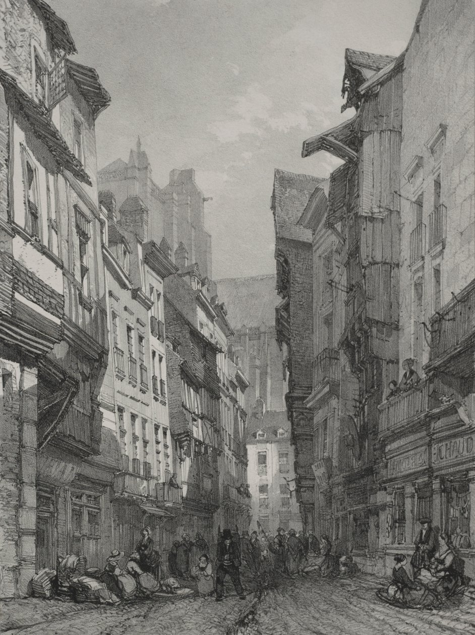 Pittoreske en Romantische Reizen in het Oude Frankrijk. Bretagne: Grote Oude Straat in Nantes door Eugene Ciceri