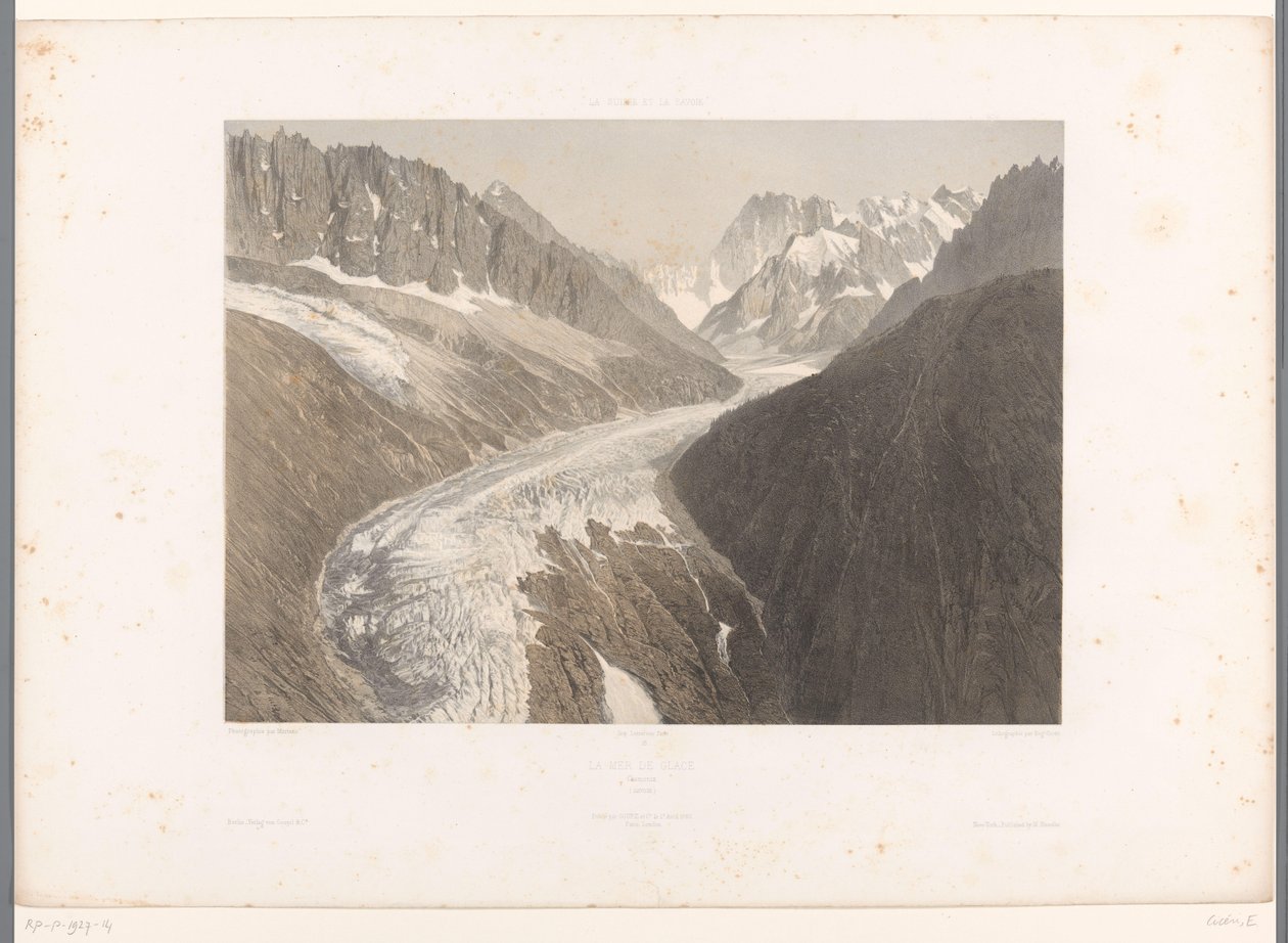 Zicht op de gletsjer Mer-de-Glace te Chamonix door Eugene Ciceri