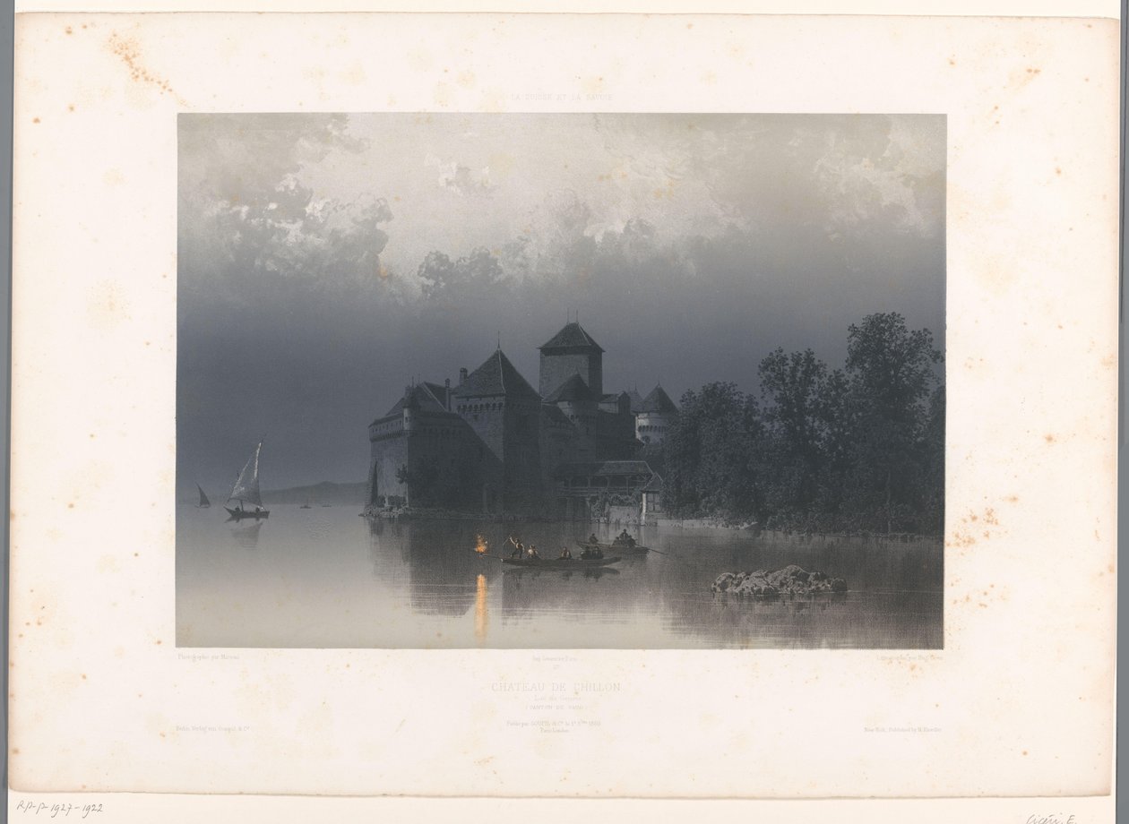 Zicht op het Kasteel van Chillon aan het meer van Genève door Eugene Ciceri