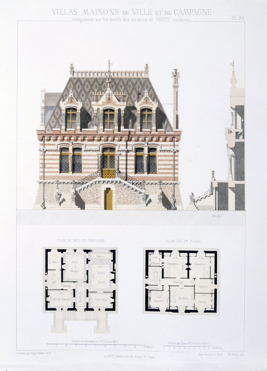 Ontwerp uit Stads- en Landhuizen Gebaseerd op de Moderne Huizen van Parijs, c.1864 door Eugene Cordier