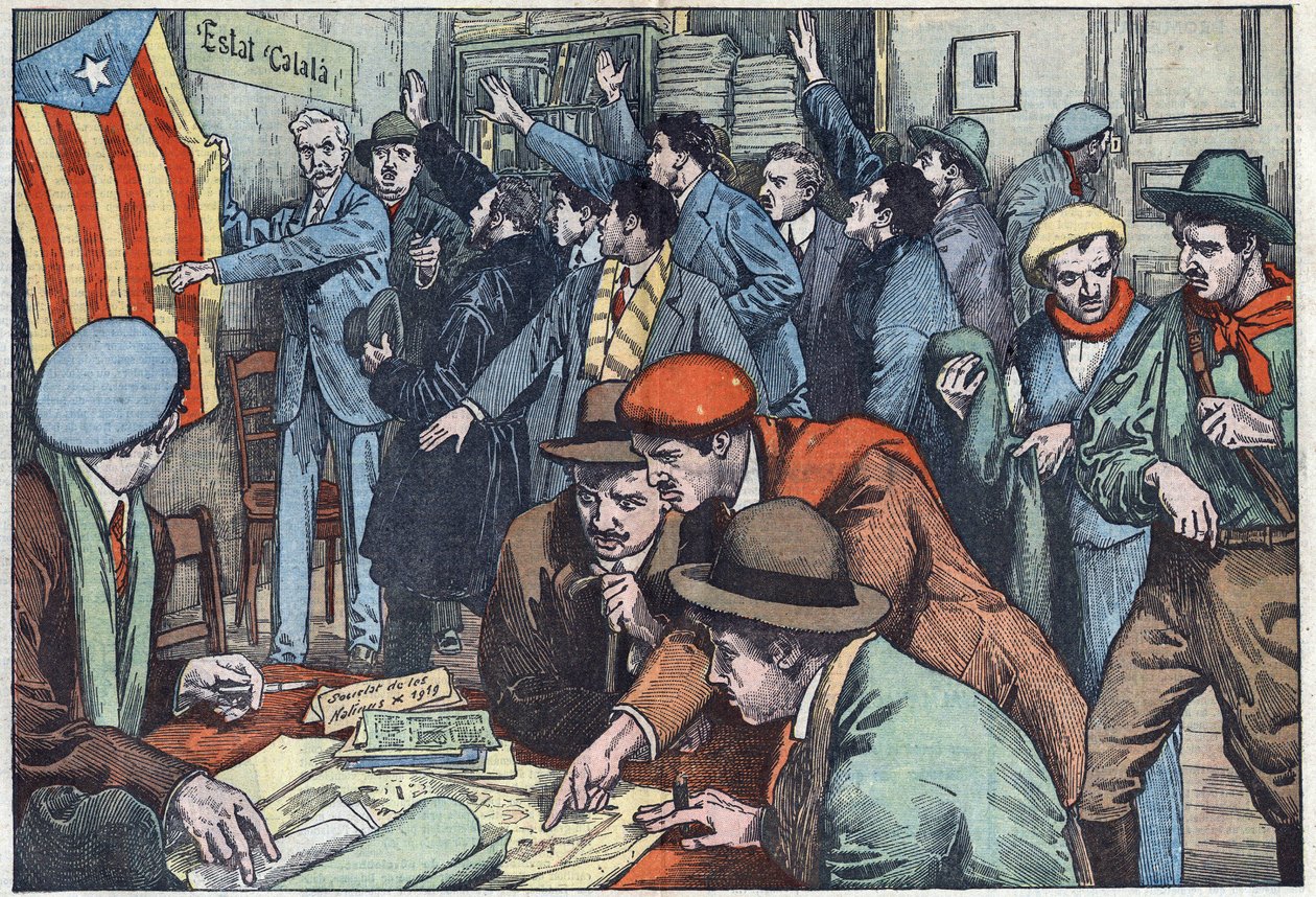 Catalaanse separatisten bereiden hun complot voor in Parijs. Illustratie van Damblans. In 