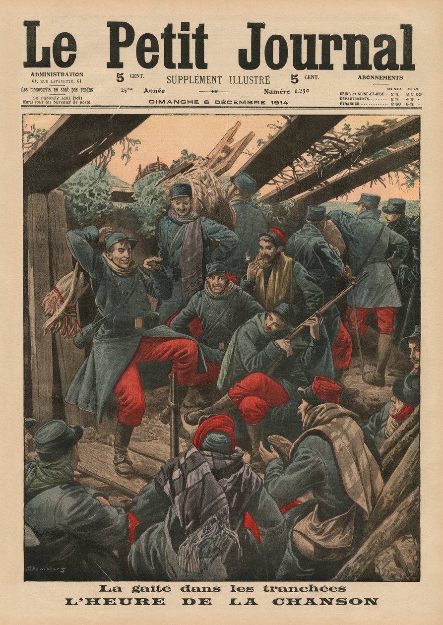Gelukkig feest in de loopgraven, zangtijd, voorpagina illustratie uit 