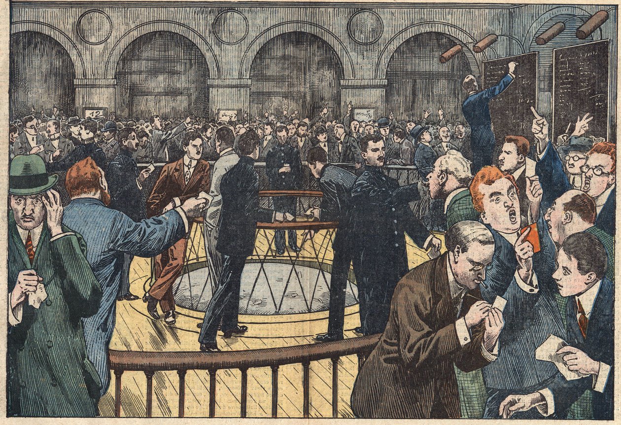 Interne weergave van de Parijse Beurs. Illustratie van Damblans. In 