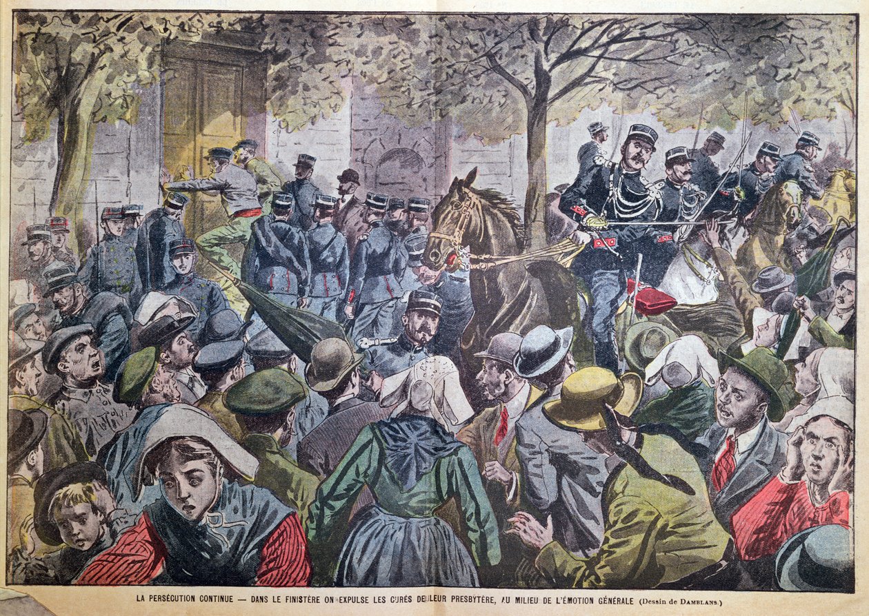 De verdrijving van priesters uit hun pastorieën in Finistère, Bretagne, illustratie uit 