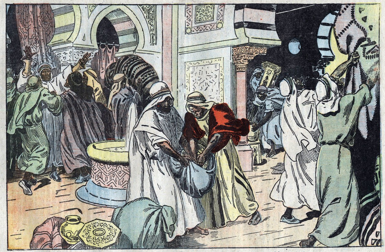 De Wahabieten, na de inname van Mekka, plunderden het paleis van koning Hoessein. Illustratie van Damblans. In 