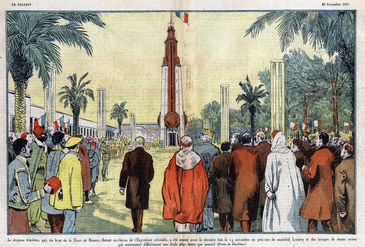 De driekleurige vlag, die wapperde vanaf de top van de Bronzen Toren boven de Koloniale Tentoonstelling, werd voor het laatst neergehaald op 15 november door Eugene Damblans