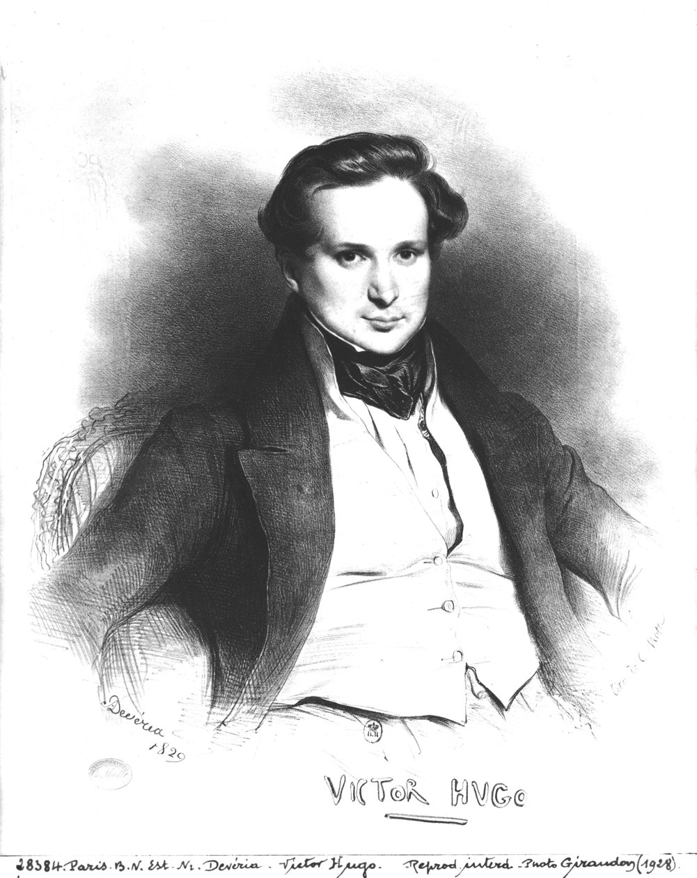 Portret van Victor Hugo, gegraveerd door Charles Etienne Pierre Motte, 1829 door Eugene Deveria