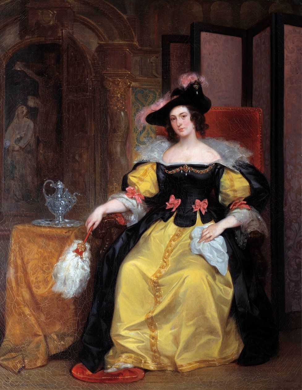 Portret van een vrouw. Een elegante vrouw van de aristocratie. Schilderij door Eugene Deveria (1808-1865) 19e eeuw. Rennes, Museum voor Schone Kunsten door Eugene Deveria