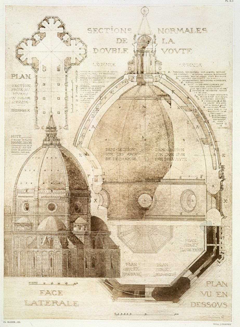 Plan, Sectie en Elevatie van de Kathedraal van Florence, uit 