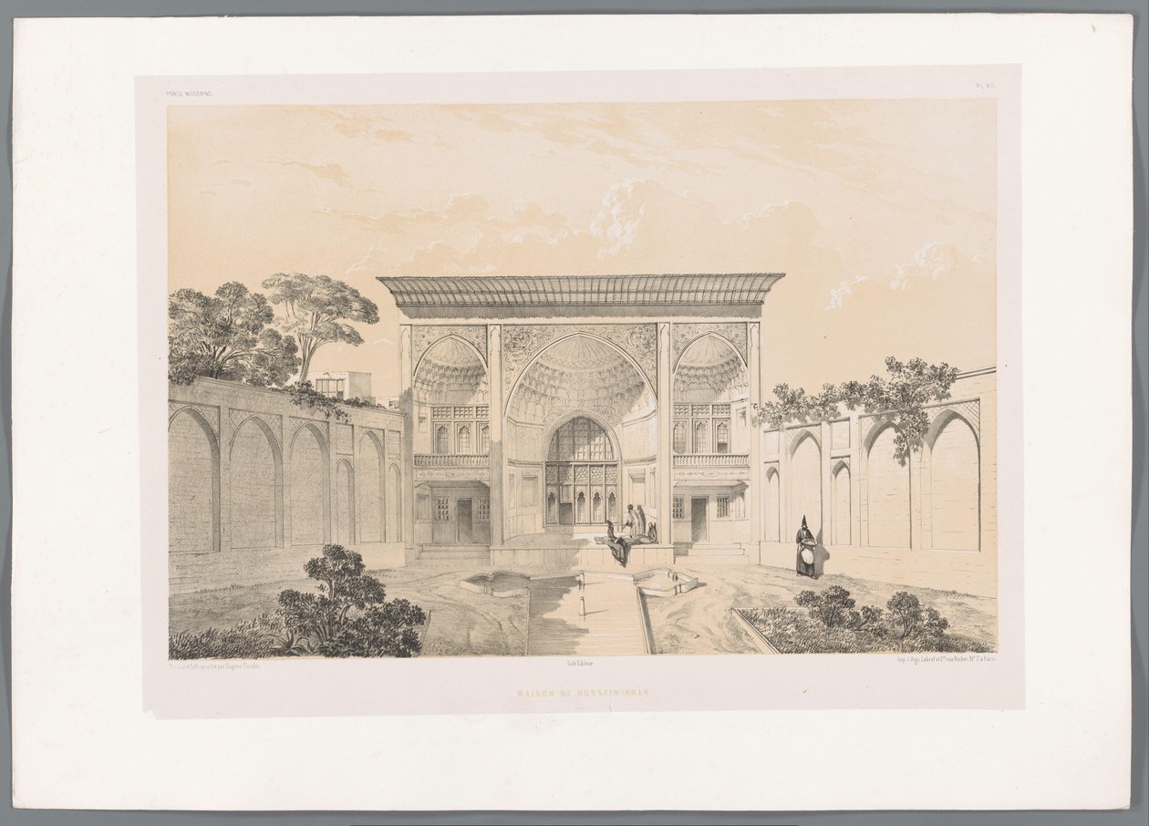 Binnentuin van het huis Hussein Khan in Tabriz door Eugene Flandin