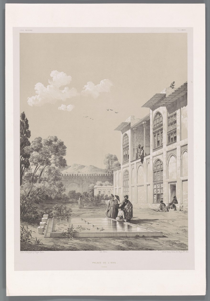 Gezicht in de tuin van de Arg van Karim Khan door Eugene Flandin