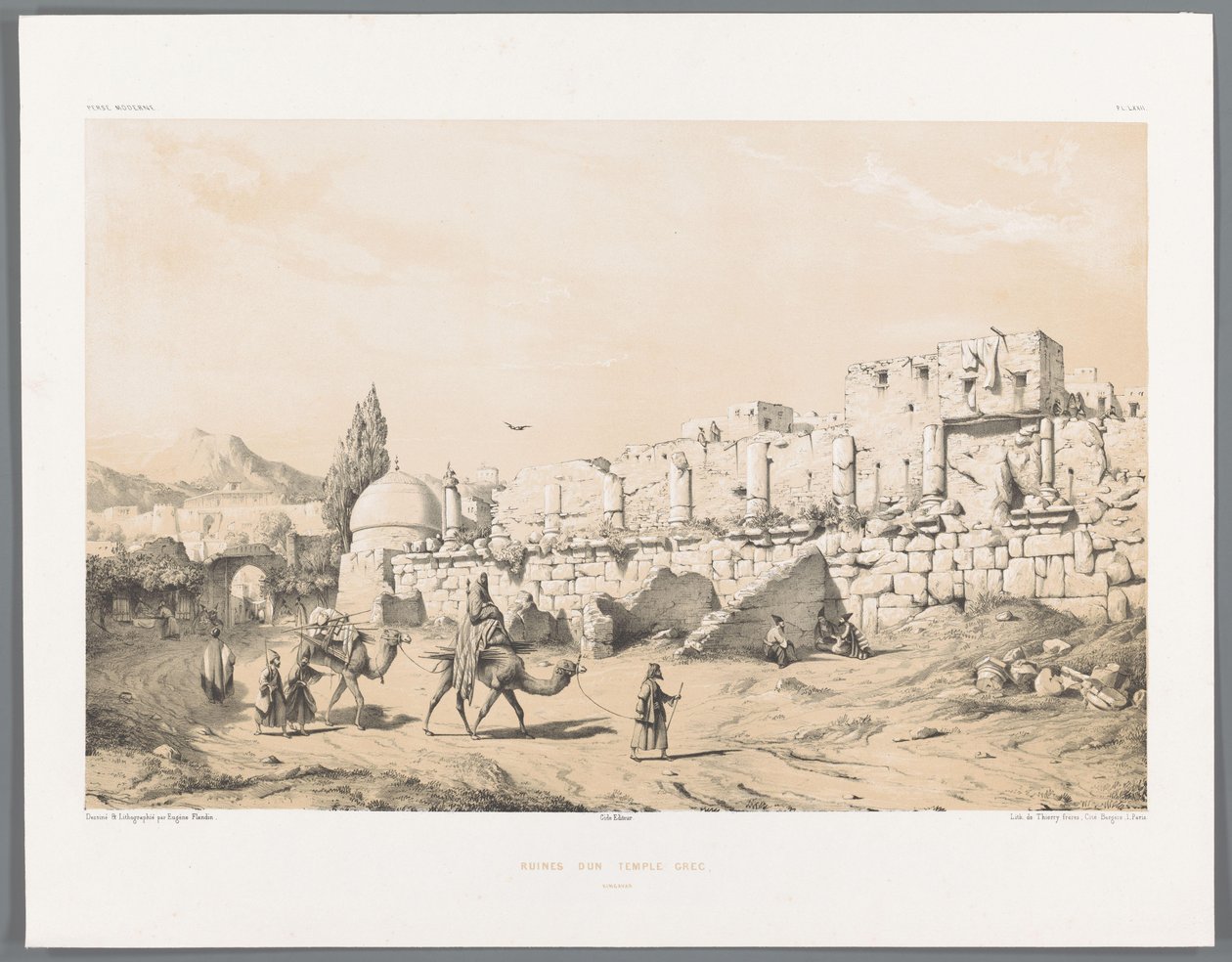 Ruïne van de tempel van Anahita in Kangavar door Eugene Flandin