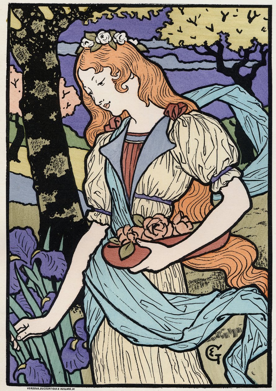 Kunst. Vrouwen in Art Nouveau stijl. Illustratie door E. Grasset, Frankrijk, ca. 1890 door Eugene Grasset