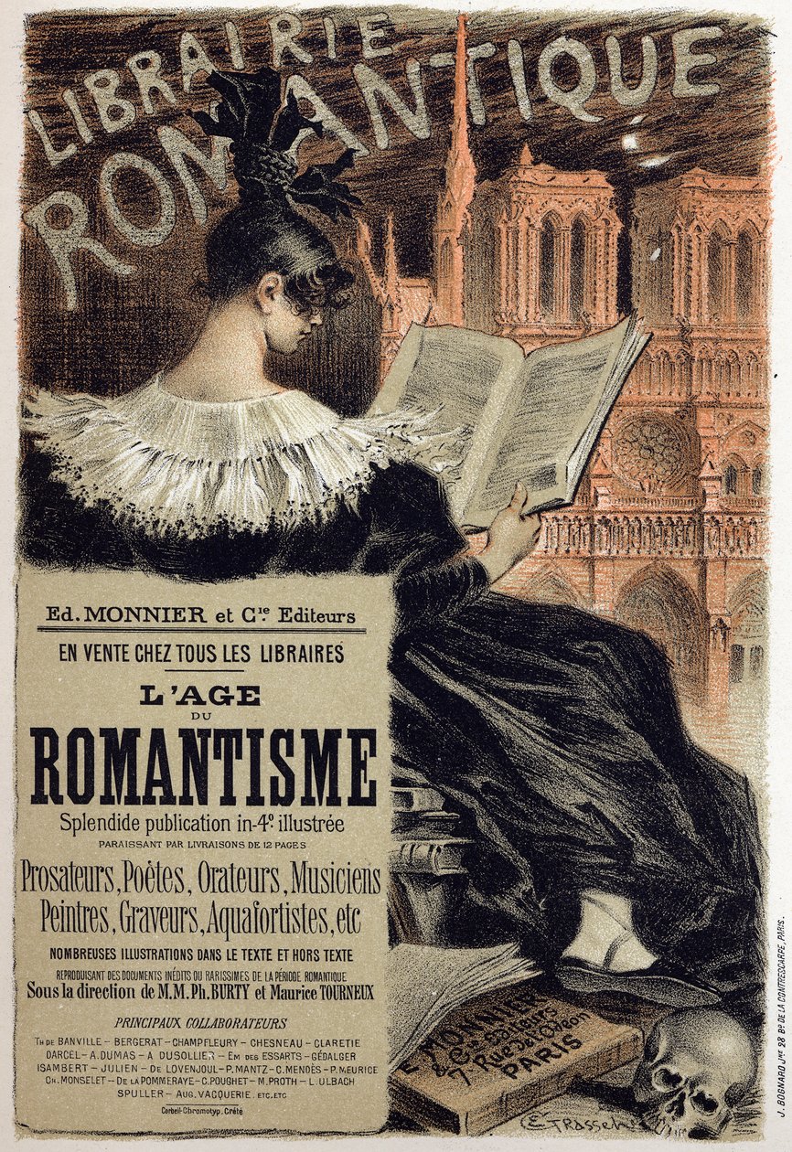 Literatuur. Romantische Boekhandel. Poster door Eugene Grasset voor de uitgever Monnier, Frankrijk, ca. 1890 door Eugene Grasset
