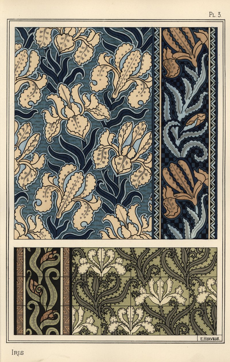 De iris in patronen voor stoffen en tegels door Eugene Grasset