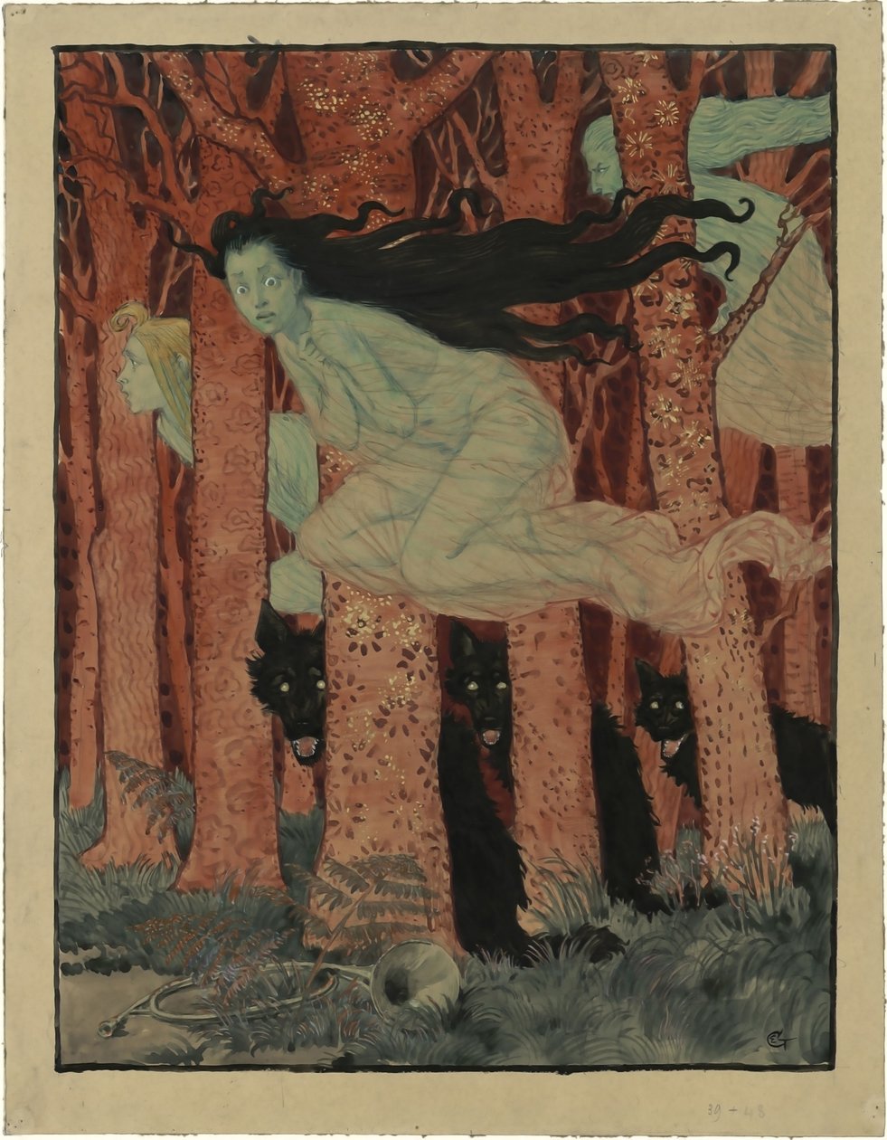 Trois femmes et trois loups door Eugene Grasset