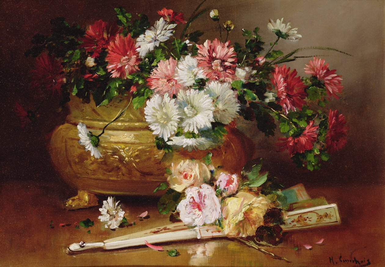 Stilleven met een waaier door Eugene Henri Cauchois