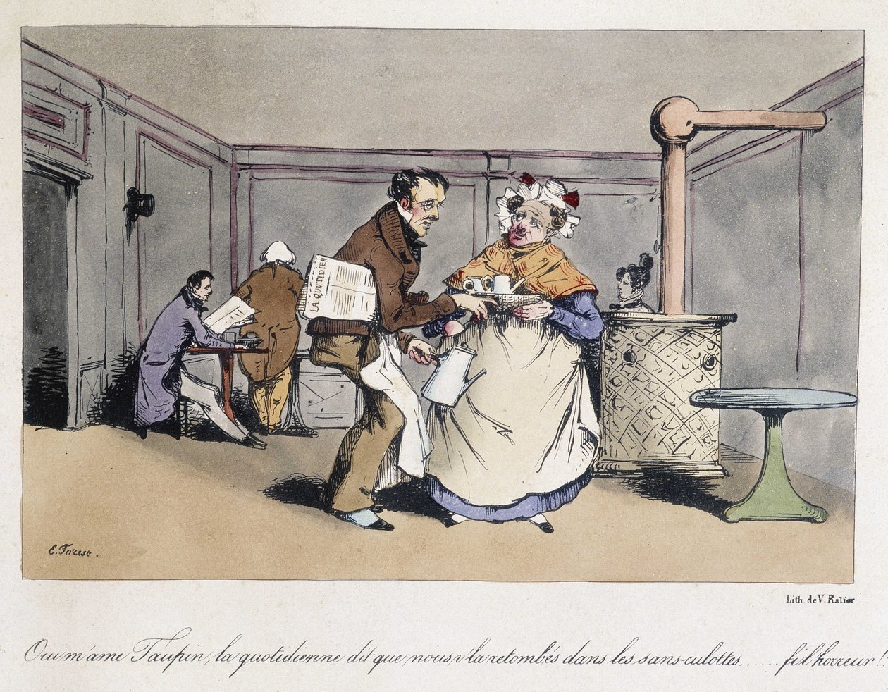 Boskarikatuur in een Frans café. door Eugene Hippolyte Forest