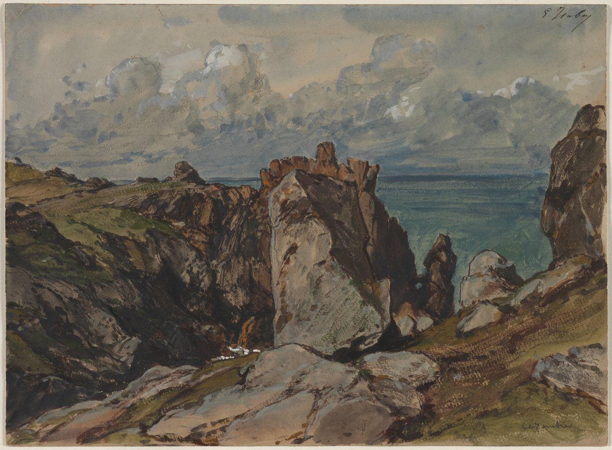 Kliffen bij de zee bij Cézembre, Bretagne, ca. 1830 door Eugene Isabey