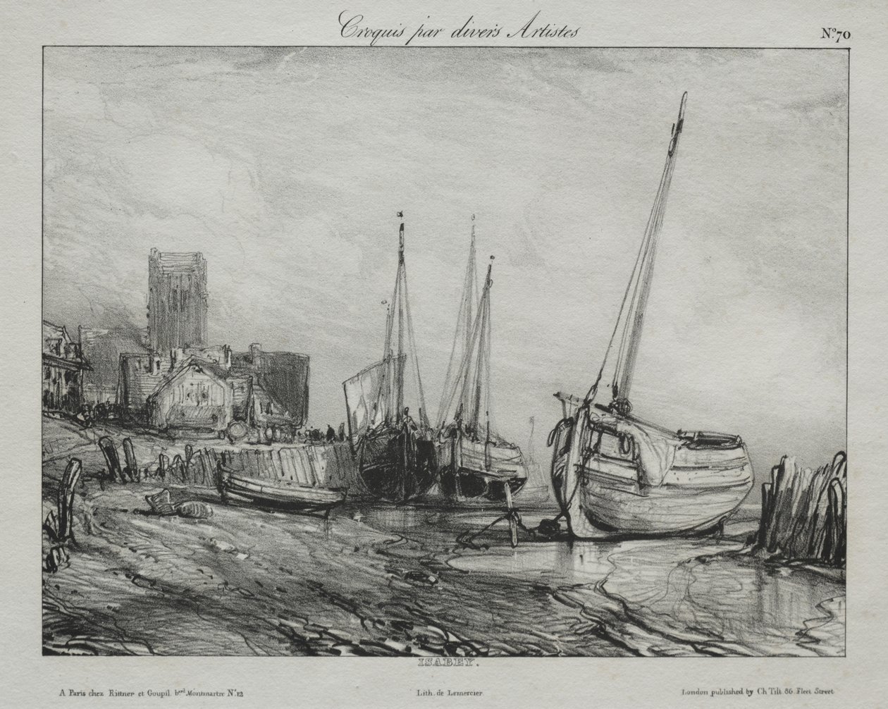 Vissersboten langs het Strand door Eugene Isabey