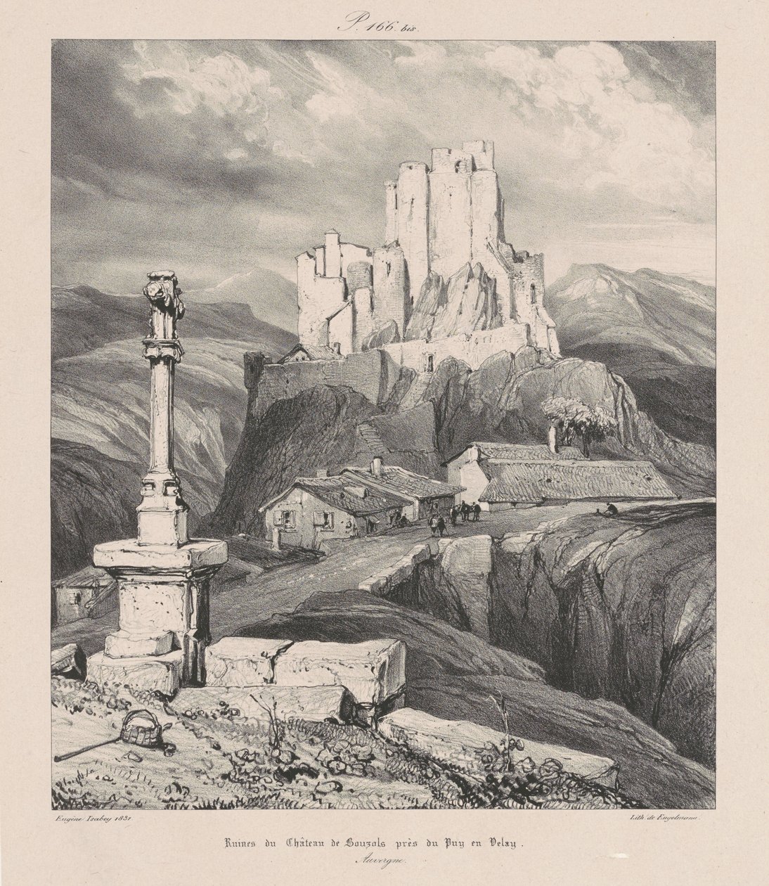 Ruïnes van het kasteel van Bouzols, nabij Le Puy-en-Delay door Eugene Isabey