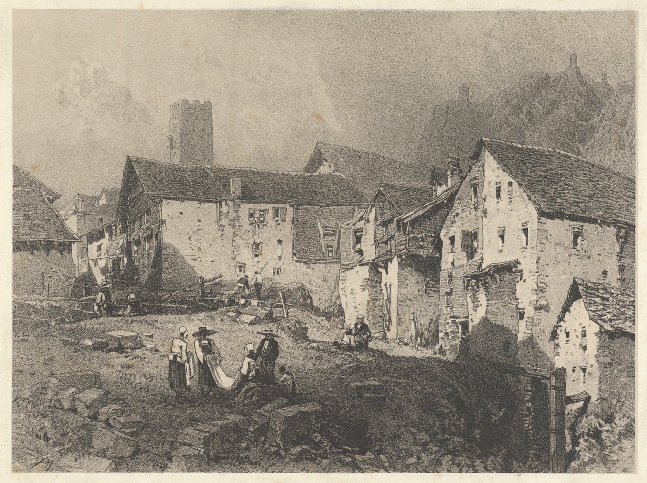 Gezicht op een bergdorp door Eugene Isabey