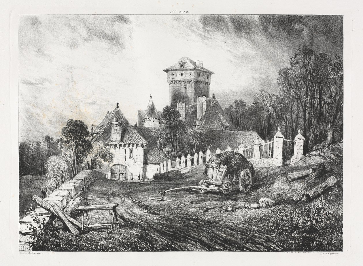 Pittoreske en romantische reizen in het oude Frankrijk, Auvergne: Kasteel van Pesteil in Polminhac door Eugene Isabey