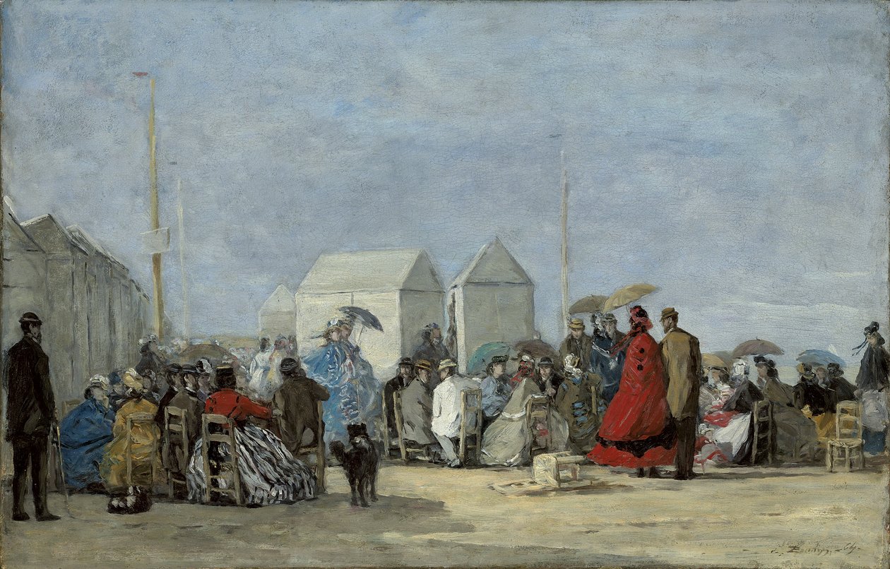 Strandscène in Trouville, 1864 door Eugene Louis Boudin