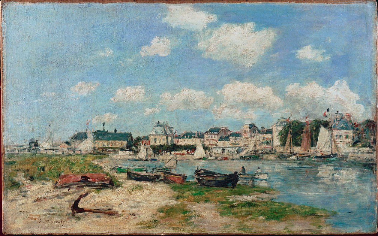 Strand bij Trouville, Frankrijk (olieverf op doek) door Eugene Louis Boudin
