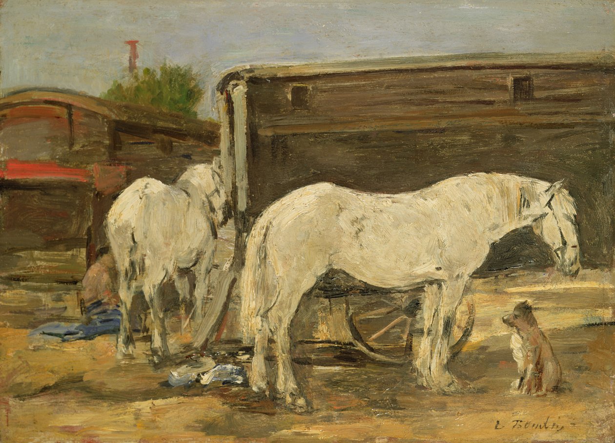 Zigeunerpaarden, ca. 1885-90 door Eugene Louis Boudin