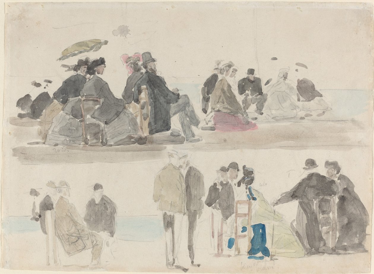 Dames en Heren op het Strand, in Twee Registers, ca. 1865 door Eugene Louis Boudin