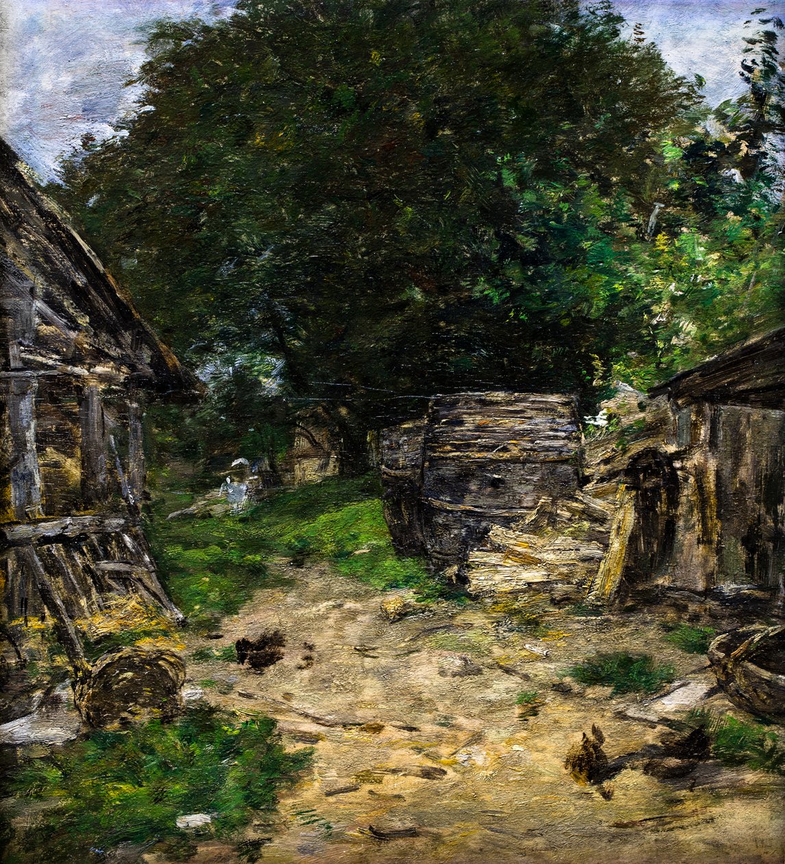 Landschap. Interieur van een boerderij door Eugene Louis Boudin