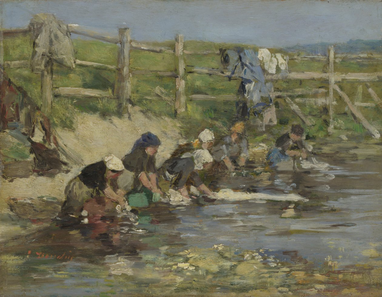 Wasseressen bij een stroom, ca. 1886-1890 door Eugene Louis Boudin