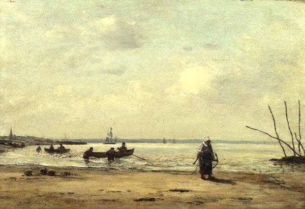 Laagwater bij Honfleur door Eugene Louis Boudin